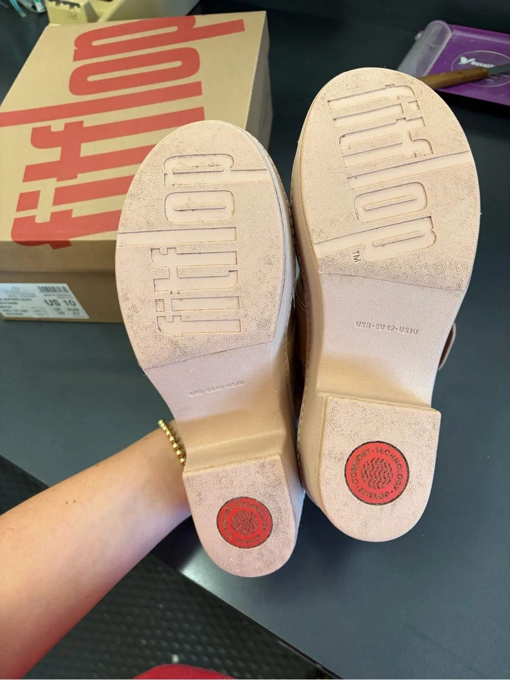 FitFlop Women's Blush Leather Platform Slide Sandals